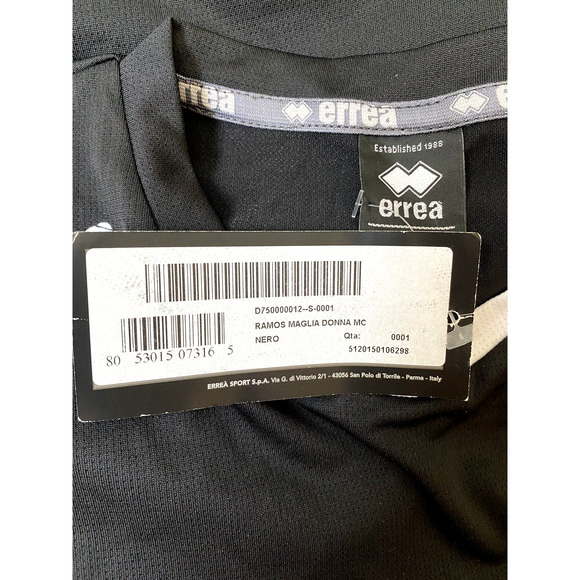 NWT ERREA Women Ramos Maglia T Shirt Crew Neck Short Sleeve Black Jersey… - Picture 5 of 8